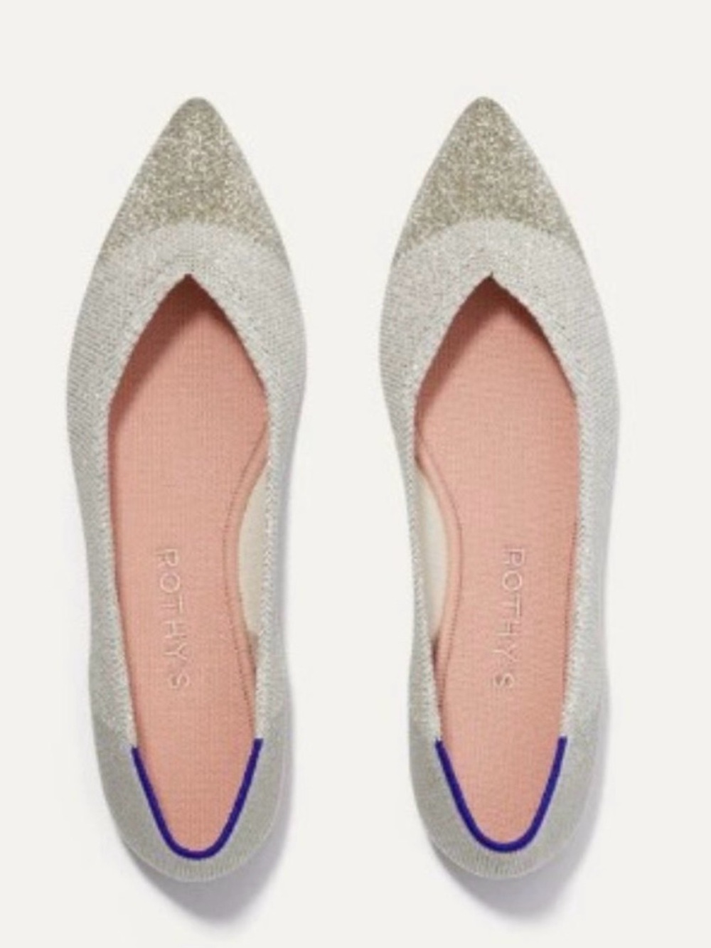 Rothy's The Pointed Toe Ballet Flat Slip On Diamond Metallic size 10.5